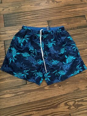 Catalina Navy and Teal Koi Print Men’s Swim Trunks